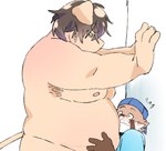 anthro belly big_belly blush clothing duo hat headgear headwear kemono male moobs nipples overweight overweight_male shirt size_difference topwear inunoshippo ailurid domestic_pig mammal red_panda suid suina sus_(pig) 2024