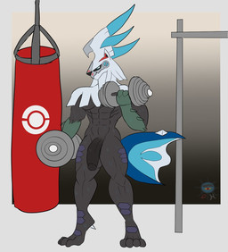 anthro anthrofied exercise genitals humanoid_genitalia humanoid_penis interspecies male muscular muscular_male nude nude_workout penis solo weightlifting workout daikuhiroshiama nintendo pokemon generation_7_pokemon legendary_pokemon pokemon_(species) silvally hi_res