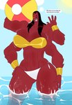 4_arms 4_eyes armband ball bikini clothing dialogue female gold_bikini_top hair multi_arm multi_eye multi_limb muscular muscular_female orange_eyes red_body red_hair red_skin solo swimwear two-piece_swimsuit volleyball_(ball) water denizen1414 ben_10 cartoon_network tini_(ben_10) alien alien_humanoid humanoid tetramand