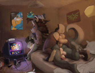anal anal_penetration anthro anthro_on_anthro anthro_penetrated anthro_penetrating anthro_penetrating_anthro anus backsack balls bedroom biped butt casual_sex claws duo electronics erection gaming gaming_while_penetrated gaming_while_penetrating genitals horn humanoid_genitalia humanoid_penis lost_bet lying male male/male male_penetrated male_penetrating male_penetrating_male multitasking on_front penetration penile penile_penetration penis penis_backwards penis_in_ass perineum playing_video_game plushie scut_tail sex sex_while_gaming short_tail tail television top_hole two_tone_tail white_tail sunhuiz breath_of_the_wild mythology nintendo pokemon star_fox super_smash_bros. the_legend_of_zelda falco_lombardi kass_(tloz) noble_(nakasuji) verdigris_copper avian bovid caprine charizard deer dragon eeveelution generation_1_pokemon mammal mythological_creature mythological_scalie pokemon_(species) reptile rito scalie vaporeon wingless_dragon 2019 hi_res