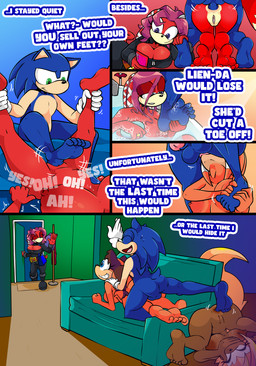 anthro balls blue_body feet female genitals male male/female open_mouth penis red_body text vulva tinydevilhorns archie_comics sega sonic_the_hedgehog_(archie) sonic_the_hedgehog_(comics) sonic_the_hedgehog_(series) lien-da sonic_the_hedgehog echidna eulipotyphlan hedgehog mammal monotreme absurd_res hi_res