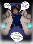 anthro feet feet_massage female foot_fetish humanoid_feet male maxinpawmelaverse officer plantigrade police rachelflatfoot soles teasing toes thunderbirdfeetlover avian bird kangaroo macropod mammal marsupial