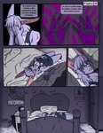 anthro bed closet comic detailed_background female fur furniture furniture_damage hair hand_on_face hi_res lagomorph latin_text leporid lips lying lying_on_bed mammal multicolored_body multicolored_fur on_bed pink_lips pink_nose poster_(object) purple_body purple_fur purple_hair rabbit resting solo spanish_text text translated two_tone_body two_tone_fur usuario2_(artist) victoria_violeta_(usuario2) white_body white_fur