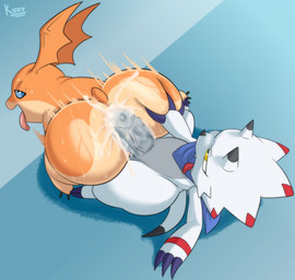 anal anal_penetration anthro balls big_butt blue_eyes bodily_fluids butt butt_grab butt_squeeze cum cum_in_ass cum_inside duo erection fur genital_fluids genitals hand_on_butt looking_pleasured male male/male male_penetrated male_penetrating male_penetrating_male orange_body orange_fur orgasm penetration penile penile_penetration penis penis_in_ass sex squeezing vein veiny_penis white_body yellow_eyes kiffy_(artist) bandai_namco digimon digimon_(species) gammamon patamon scalie hi_res