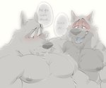 abs anthro duo fur male male/male muscular muscular_anthro muscular_male nipples nude pecs speech_bubble text e-w01f canid canine canis mammal wolf 6:5 black_and_white hi_res monochrome