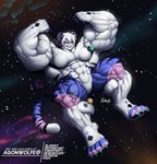 amber_eyes anthro big_muscles claws digitigrade female flexing floating huge_muscles hyper hyper_muscles macro multicolored_body muscular space toe_claws agonwolfe taimu_(curioustorvald) felid feline mammal pantherine tiger hi_res