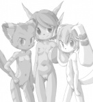 anthro ball breasts casual_nudity clitoris eyebrows female flat_chested floppy_ears fluffy fluffy_tail frown fur genitals group hair hand_on_hip horn long_ears looking_at_viewer navel nipples nude plump_labia pussy simple_background slim small_breasts smile social_nudity standing tail white_background young sakuramoto freedom_planet galaxytrail mythology carol_tea milla_basset sash_lilac aquatic_dragon basset_hound canid canine canis domestic_dog dragon felid feline felis hunting_dog hybrid mammal marine mythological_creature mythological_scalie scalie scent_hound wildcat greyscale monochrome