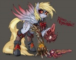 alternate_species amber_eyes blonde_hair boots clothing cutie_mark feathered_wings feathers female feral footwear grey_background grey_body grey_feathers hair long_hair multi_eye nightmare_fuel shoes simple_background solo tail wings yellow_eyes slugbox friendship_is_magic hasbro my_little_pony mythology soul_calibur soul_calibur_v derpy_hooves_(mlp) pyrrha_alexandra pyrrha_omega equid equine mammal mythological_creature mythological_equine pegasus 2012