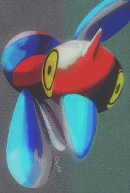 ambiguous_gender beak big_eyes horn looking_at_viewer simple_background solo static_background tail yellow_eyes geta_(artist) nintendo pokemon digital_creature generation_4_pokemon pokemon_(species) porygon-z 2024 dithering film_grain hi_res