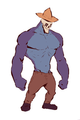 blue_body blue_countershading bone bottomwear brown_bottomwear brown_clothing brown_pants clothed clothing countershade_neck countershade_torso countershading footwear front_view hat headgear headwear male mouth_closed multicolored_body muscular muscular_humanoid muscular_male pants pose purple_body purple_clothing purple_footwear purple_shoes shoes simple_background skull skull_head solo topless topless_humanoid topless_male two_tone_body white_background yellow_clothing yellow_hat yellow_headwear kingarthur_i humanoid 2023 digital_drawing_(artwork) digital_media_(artwork) full-length_portrait portrait