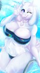 big_breasts breasts cleavage clothed clothing female fur iridescent iridescent_eyes iridescent_fur iridescent_swimwear one-piece_swimsuit solo swimwear thick_thighs translucent translucent_clothing translucent_swimwear white_body white_fur damn_lasso_tool gris_swimsuit meme_clothing undertale undertale_(series) toriel boss_monster_(undertale) bovid caprine mammal 2022 9:16 hi_res meme