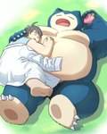 anthro blue_body brown_hair duo eyes_closed eyewear glasses hair holding_partner hug human_on_anthro interspecies intimate larger_anthro larger_male lying lying_on_another male moobs multicolored_body nipples nude pokemon_professor pokephilia size_difference sleeping slightly_chubby slightly_chubby_anthro slightly_chubby_human slightly_chubby_male smaller_human smaller_male white_body art_hoshi nintendo pokemon pokemon_sleep professor_neroli generation_1_pokemon human mammal pokemon_(species) snorlax hi_res