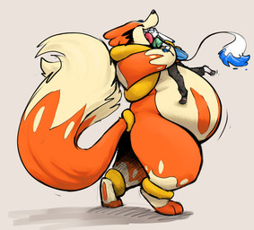 anthro belly big_belly blue_tail_tip dipstick_tail duo eyes_closed long_ears male markings mawplay open_mouth orange_body orange_tail simple_background size_difference standing tail tail_markings white_background white_body raster_dreams nintendo pokemon raster_dreams_(character) floatzel generation_4_pokemon lagomorph mammal pokemon_(species) 2026 digital_drawing_(artwork) digital_media_(artwork) hi_res