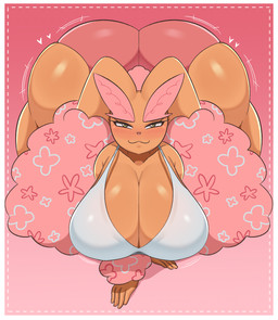 anthro anthrofied ass_up bedroom_eyes big_breasts big_butt blushing_at_viewer border breasts brown_body butt clothing crawling female floral_pattern green_eyes huge_breasts huge_butt huge_hips huge_thighs narrowed_eyes pink_fluff pink_nose pokemorph seductive solo thick_thighs tight_clothing white_border wide_hips startop nintendo pokemon ha-re_za_warudo_(genozawarudo) generation_4_pokemon lopunny pokemon_(species) shiny_pokemon hi_res
