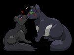 belly black_body black_nose blush blush_lines duo feral fur green_eyes heart_symbol herm intersex maleherm mama_fushiguro_(jujutsu_kaisen) markings paws pink_nose purple_eyes white_belly white_markings puppetmaster13uwu jujutsu_kaisen rain_world videocult toji_fushiguro slugcat alpha_channel cel_shading shaded