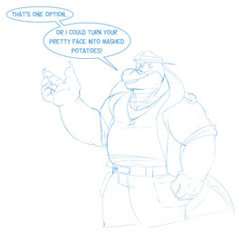 anthro bottomwear clothing dialogue hat headgear headwear humanoid_hands male pants shirt simple_background slightly_chubby solo text topwear tiger-tiger brok_the_investigator cowcat_games brok_(brok_the_investigator) alligator alligatorid crocodilian reptile scalie 2022 absurd_res english_text hi_res source_request unavailable_at_source