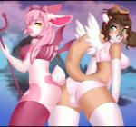 anthro breasts bulge duo female gynomorph intersex looking_back side_boob weeniewonsh maylah domestic_cat felid feline felis lagomorph leporid mammal rabbit digital_media_(artwork) shaded trans_(lore) trans_woman_(lore)