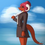 anthro blue_eyes clothed clothing cloud eyewear female flowing_hair glasses hair holding_melee_weapon holding_object holding_sword holding_weapon horn melee_weapon red_body solo standing sword tail weapon wind conditional_dnp paradoxing mythology minerva_(paradoxing) dragon mythological_creature mythological_scalie scalie wingless_dragon 1:1 2023 animated loop short_playtime