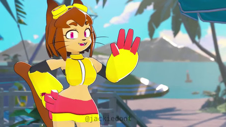 arm_cannon armwear beach big_breasts black_armwear black_clothing bottomwear bouncing_breasts breast_expansion breast_reduction breasts brown_eyebrows brown_hair brown_tail clothing eating eating_food erect_tail expansion eyebrows eyelashes eyewear eyewear_on_head female floating_food food gesture goggles goggles_on_head hair hand_on_hip happy hot_dog huge_breasts licking licking_lips lifebuoy looking_at_viewer mountain palm_tree parasol plant shirt short_hair skirt smile smiling_at_viewer solo sun tail tank_top tongue tongue_out topwear tree waving waving_at_viewer waving_tail whiskers yellow_clothing yellow_eyewear yellow_goggles yellow_shirt yellow_tank_top yellow_topwear jackiedoot gameoverse glitch_productions kit_bodega domestic_cat felid feline felis mammal 16:9 3d_(artwork) 3d_animation animated digital_media_(artwork) short_playtime sound video voice_acted widescreen