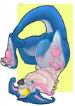 3_toes anthro balls black_nose blue_body blue_fur blush bodily_fluids butt claws dreamyjester eyebrows feet foreskin fur genital_fluids genitals glans humanoid_genitalia humanoid_penis male partially_retracted_foreskin pawpads paws penis pink_glans pink_inner_ear pink_pawpads precum restraints sharp_teeth solo spiral_eyes straitjacket teeth thick_thighs toes tongue tongue_out yellow_claws yellow_sclera yellow_teeth activision crash_bandicoot_(series) ripper_roo kangaroo macropod mammal marsupial hi_res