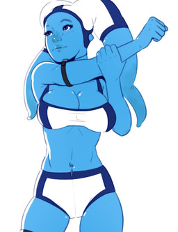 big_breasts blue_body blue_eyes blue_skin bottomwear bra breasts bulging_breasts camel_toe clothing exercise eyebrows eyelashes female freckled_face freckles headgear headwear lekku_(anatomy) midriff navel navel_piercing not_furry piercing shorts solo sports_bra underwear dave_cheung star_wars alien alien_humanoid humanoid twi'lek 2026 hi_res