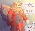 anthro balls belly big_balls big_penis big_tail blush bodily_fluids coffee_cup container cum cum_drip cum_in_a_cup cum_in_container cum_on_hand cum_on_own_hand cum_on_own_penis cum_on_penis cum_on_self cup dialogue dripping duo flaccid fur genital_fluids genitals green_eyes grey_body grey_fur male muscular nipples nude orange_body penis pubes solo_focus speech_bubble sunrise tail text wide_hips krepht asian_mythology east_asian_mythology japanese_mythology mythology nintendo pokemon pokemon_legends_arceus canid canine generation_8_pokemon hisuian_arcanine hisuian_form mammal pokemon_(species) regional_form_(pokemon) absurd_res english_text hi_res