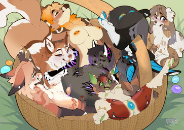 anthro anus areola barbell_piercing biped blush blush_lines breasts butt claws countershade_torso countershading egg egg_insertion facial_tuft feet female fingers fur genitals group hair navel nipple_dip nipple_piercing nipples nude nude_anthro nude_female paws piercing smile tail toes tongue tuft vulva wings cocoline_(artist) cocoline lin_(cocoline) bat canid canine canis deer domestic_dog fox mammal wolf 2026 digital_drawing_(artwork) digital_media_(artwork) hi_res