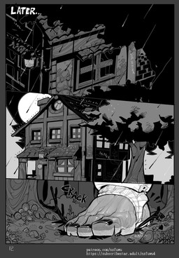 4_toes black_nails black_toenails cabin colored_nails duo feet foot_wraps forest full_moon male moon mysterious_figure nails plant raining scenery stick time_skip toenails toes tree wraps nsfuwu4 monster 2025 absurd_res black_and_white comic hi_res monochrome