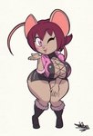 anthro big_breasts blowing_kiss breasts cleavage clothed clothing female one_eye_closed solo thick_thighs wink tansau rouge_etolie mammal mouse murid murine rodent 2023 hi_res tagme