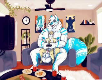 animal_genitalia balls beverage_can big_balls big_sheath box bread breadsticks casual_nudity container day detailed_background duo flaccid food gaming genitals houseplant huge_balls huge_sheath hyper hyper_balls hyper_genitalia hyper_sheath inside living_room male male/male muscular penis penis_tip pizza pizza_box pizza_crust pizza_slice sheath size_difference window danji-isthmus canid canine canis mammal wolf digital_drawing_(artwork) digital_media_(artwork) digital_painting_(artwork) hi_res painting_(artwork) shaded