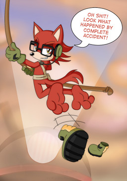 3_toes abstract_background anthro barefoot belt big_eyes big_head biped bodily_fluids boots butt clothing combat_boots dialogue eyewear feet foot_focus footwear fur glasses gloves green_boots green_clothing green_footwear green_gloves green_handwear handwear lights looking_at_viewer male paws plant profanity red_body red_fur red_tail rope shoes smile smirk soles solo sweat sweaty_feet swinging tail text thin_calves thin_legs thin_thighs toes toony vines trowelhands sega sonic_forces sonic_the_hedgehog_(series) custom_character_(sonic_forces) gadget_the_wolf canid canine canis mammal wolf 2017 english_text hi_res