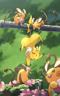 ambiguous_gender anthro brown_eyes buckteeth featureless_crotch food fruit group holding_food holding_object looking_back male moss one_eye_closed open_mouth orange_body pecha_berry plant pokemon_berry tail teeth tongue whiskers yellow_body hakkentai_pkdn nintendo pokemon dedenne generation_1_pokemon generation_6_pokemon mammal murid pikachu pokemon_(species) rodent 2025 hi_res