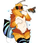 anthro biped black_sclera clothing countershade_fur countershading fur leg_warmers legwear male nude_anthro nude_male solo standing white_body white_countershading white_fur yellow_body yellow_eyes yellow_fur bunonthemoon arthropod bee hymenopteran insect 2024 hi_res