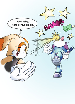 anthro baby_bottle babying duo female female/female public star throwing_object tongue tongue_out sdcharm_(artist) sega sonic_the_hedgehog_(series) blaze_the_cat cream_the_rabbit felid feline lagomorph leporid mammal rabbit hi_res story story_in_description