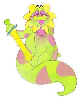 balls big_penis blush bodily_fluids dripping genital_fluids genitals green_body legless male melee_weapon penis plant precum precum_drip solo sword tongue tongue_out weapon yellow_petals duckbrained deltarune undertale_(series) darkner elemental_creature flora_fauna floradinn hi_res