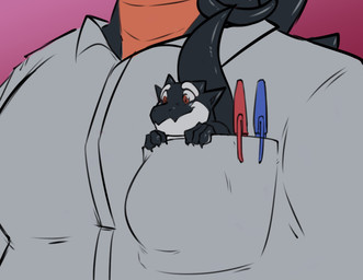 3_fingers anthro big_muscles big_pecs black_body black_scales clothing duo faceless_anthro faceless_character faceless_male fingers grey_clothing grey_shirt grey_topwear male musclegut muscular offscreen_male orange_eyes pecs pen red_body red_scales scales shirt size_difference topwear european_mythology mythology anri_(blubberbold) chiderg aquatic cetacean dolphin dragon hybrid kobold mammal mythological_creature mythological_scalie oceanic_dolphin orca scalie toothed_whale western_dragon