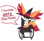 absurd_res anthro braixen clothing dialogue disability english_text female generation_6_pokemon genitals hat headgear headwear hi_res magic_user nintendo pokemon pokemon_(species) ponporio_(artist) pussy solo text vehicle wheelchair witch witch_hat