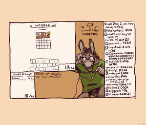 abstract_background animal_genitalia animal_penis anthro balls biped bottomless chat clothed clothing computer electronics flaccid genitals humor livestream male partially_clothed penis simple_background solo sweater text topwear yelling furvidd wordle asinus donkey equid equine mammal 2022 digital_drawing_(artwork) digital_media_(artwork) english_text hi_res