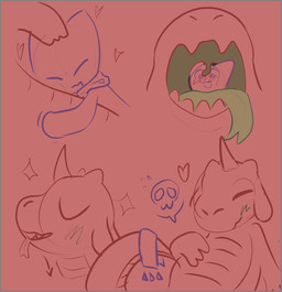 ambiguous_gender anthro blush bone border burping burping_up_clothing cuddling duo fatal_vore feral grey_border heart_symbol implied_fatal love skull sparkles vore willing_pred willing_prey regano5075 domestic_cat felid feline felis mammal hi_res