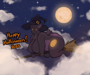 anthro big_breasts breasts broom broom_riding cleaning_tool clothing cloud female female_anthro flying full_moon fur glowing glowing_eyes hat hat_only headgear headgear_only headwear headwear_only huge_breasts huge_thighs magic_user moon mostly_nude night nude nude_anthro nude_female orange_text overweight overweight_anthro overweight_female sky smile solo star tail text thick_thighs witch witch_hat xedyraus domestic_cat felid feline felis mammal 2025 dated digital_media_(artwork) english_text full-length_portrait portrait