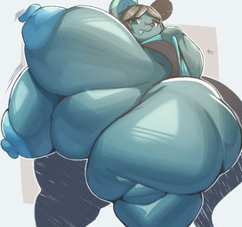 anthro areola big_breasts big_nipples biped blue_body breasts clothed clothing clothing_lift eyebrows female green_eyes hair huge_breasts huge_hips huge_nipples huge_thighs hyper hyper_breasts looking_at_viewer low-angle_view monotone_body nipples open_mouth overweight overweight_female shadow simple_background solo standing tail thick_thighs three-quarter_view topwear wide_hips lightmizano saku_(tharandomu) mammal mouse murid murine rodent 2025 digital_drawing_(artwork) digital_media_(artwork) hi_res signature
