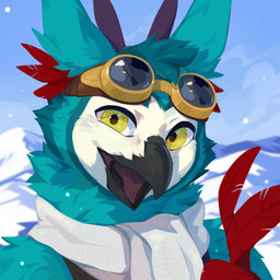 ambiguous_gender anthro arm_tuft beak black_beak blue_body blue_fur blue_hair cheek_tuft detailed_background eyewear eyewear_on_head facial_tuft feathers front_view fur glistening glistening_eyes goggles goggles_on_head hair mountain neck_tuft outside red_body red_feathers scarf short_hair shoulder_tuft sky snow snowing solo tuft unsigned white_body white_fur white_scarf yellow_eyes corzh77 avian 1:1 absurd_res bust_portrait detailed hi_res icon portrait