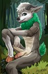 anonanime_(artist) anthro anthrofied athletic forest forest_background generation_6_pokemon genitals half-erect hands_on_knee hands_on_leg hooves humanoid_genitalia humanoid_penis knee_pulled_up looking_at_viewer male nature nature_background navel nintendo nipples nude penis plant planted_leg pokemon pokemon_(species) sitting sitting_on_ground skiddo solo tree