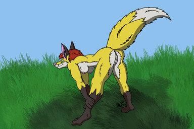 anthro breasts butt exercise female genitals limber nude solo vulva reywoof canid canine fox mammal 3:2 hi_res
