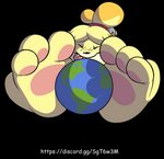 3_toes anthro earth feet feet_on_planet female foot_focus gentle_giant macro pawpads paws pink_pawpads planet planet_dwarfing terra_macro toes pinksundae animal_crossing nintendo isabelle_(animal_crossing) canid canine canis domestic_dog mammal shih_tzu toy_dog alpha_channel