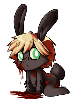 anthro blood blood_puddle bodily_fluids chibi horn male solo spikes dranoko nicoli demon lagomorph leporid mammal rabbit digital_media_(artwork)