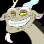 antlers black_hair fangs feral fur grey_body grey_fur hair horn looking_at_viewer male simple_background solo teeth transparent_background trollface unknown_artist friendship_is_magic hasbro my_little_pony discord_(mlp) chimera draconequus mammal 1:1 2011 alpha_channel low_res meme