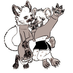 4_fingers anthro barefoot biped black_pawpads bottomwear cheek_tuft claws clothed clothing duo ear_piercing facial_piercing facial_tuft fangs feet female finger_claws fingers fur gesture head_tuft inner_ear_fluff leg_markings looking_at_viewer markings nose_piercing nose_ring open_mouth open_smile pawpads paws piercing ring_piercing septum_piercing shirt shorts simple_background skirt smile socks_(marking) spots spotted_body spotted_fur striped_body striped_fur stripes sweater tail teeth toe_claws toes tongue tongue_out topwear tuft turtleneck waving white_background kyokyota mihana_(kyokyota) quito_(kyokyota) canid canine hyena mammal spotted_hyena striped_hyena 1:1 2020 digital_media_(artwork) monochrome sketch