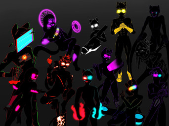 3d_effect ambiguous_gender anthro armor blood blue_eyes bodily_fluids dark_body fantasy fire flaming_hair glistening glistening_eyes glitch group hair hoverboard magic magic_circle magic_user male markings melee_weapon muscular muscular_anthro muscular_male neon neon_lights pink_eyes pseudo_hair purple_eyes rainbow red_eyes scar scary screen screen_face sword weapon white_eyes yellow_eyes axolotl_team aggroteckcore_luke doomcore_luke dreamarecore_luke edgecore_luke glitchcore_luke grindcore_luke hardcore_luke horrorcore_luke luke_twice nightcore_luke phantasmacore_luke powercore_luke domestic_cat felid feline felis goo_creature humanoid mammal alternate_version_at_source hi_res