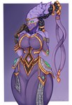 big_breasts breasts clothing female green_eyes looking_at_viewer navel simple_background solo thick_thighs wide_hips diamoreting blizzard_entertainment starcraft vorazun humanoid protoss absurd_res hi_res